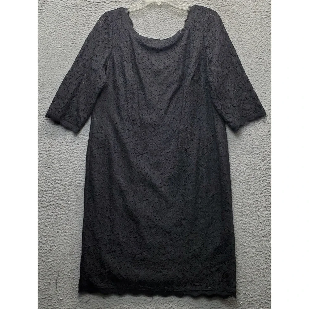 Adrianna Papell Sheath Dress Women 14W Black Crochet Lace Overlay Lined Back Zip